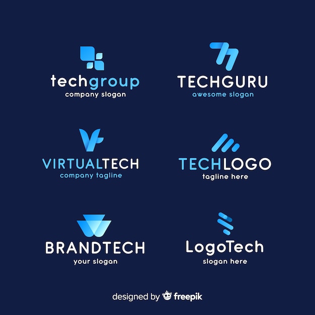 Bezpłatny wektor kolekcja logo technologii gradientu