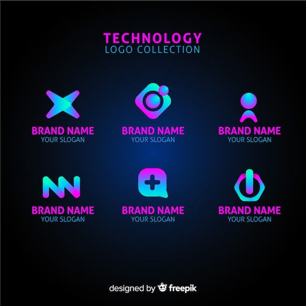 Bezpłatny wektor kolekcja logo technologii gradientu