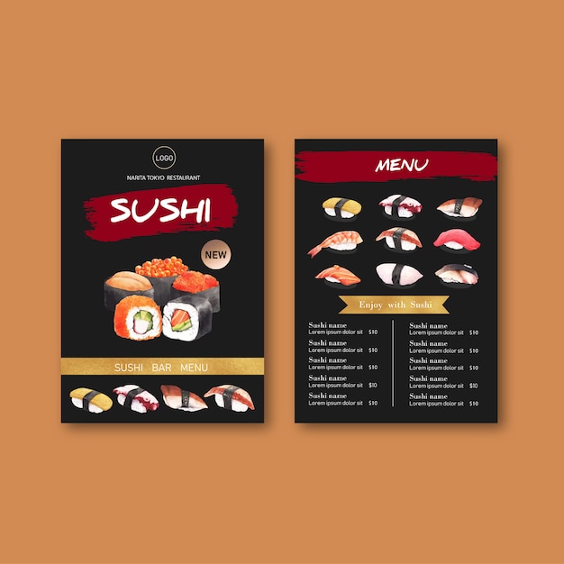 Bezpłatny wektor kolekcja menu sushi dla restauracji.