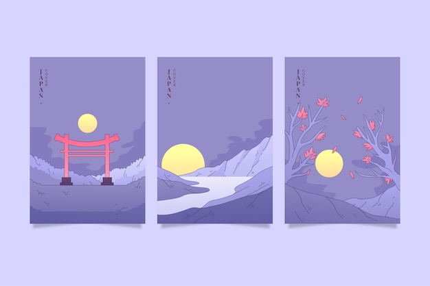 Bezpłatny wektor kolekcja minimalistycznych japońskich okładek