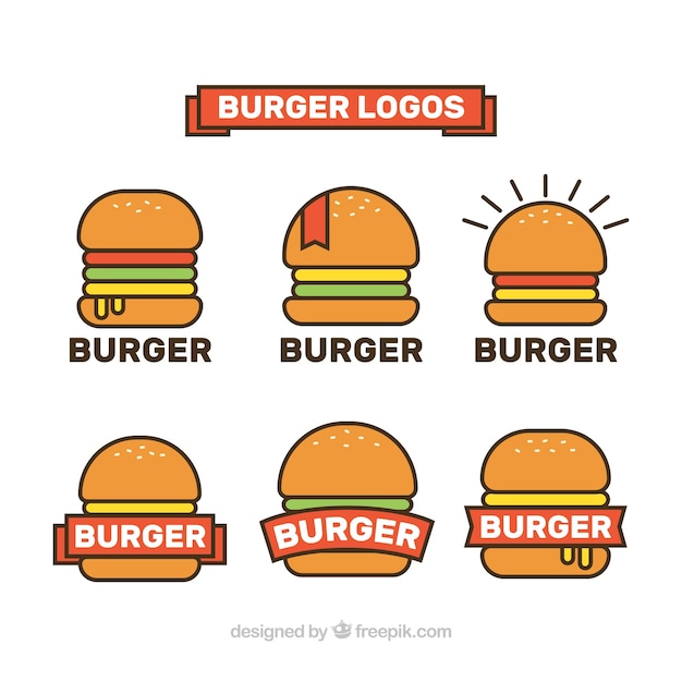 Bezpłatny wektor kolekcja minimalistycznych logo burgera w płaskim stylu
