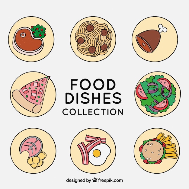 Bezpłatny wektor kolekcja naczynia z różnych potraw