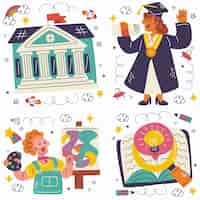 Bezpłatny wektor kolekcja naklejek uniwersyteckich doodle