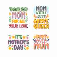 Bezpłatny wektor kolekcja naklejek z kolorowymi napisami na dzień matki