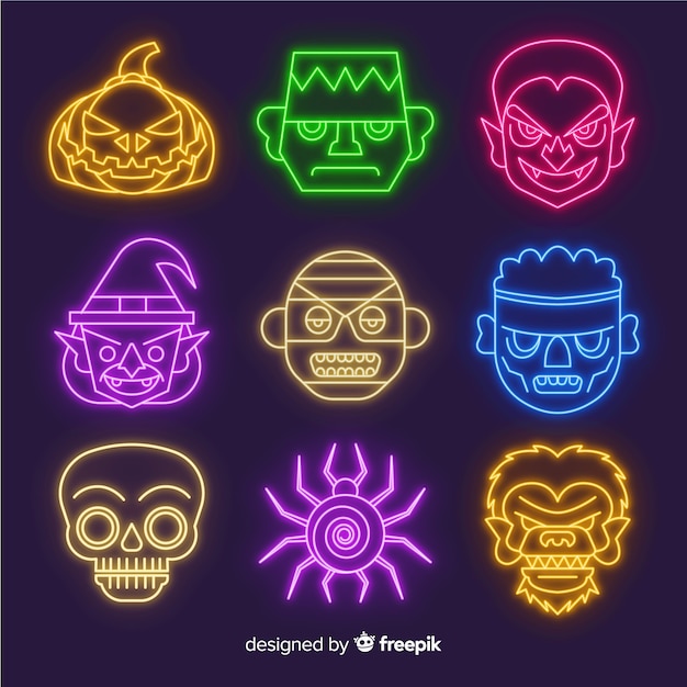 Bezpłatny wektor kolekcja neon element halloween