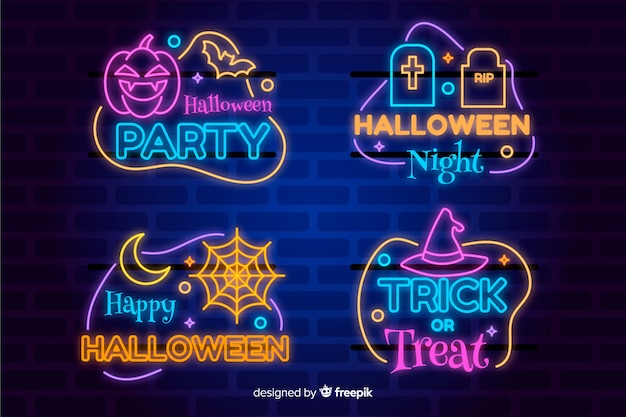 Bezpłatny wektor kolekcja neon halloween