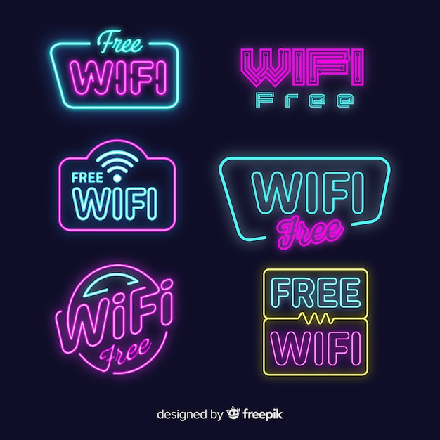 Bezpłatny wektor kolekcja neonowych darmowych wifi znak