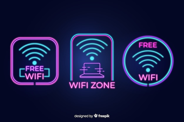 Bezpłatny wektor kolekcja neonowych darmowych wifi znak