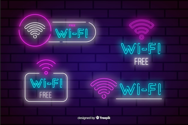 Bezpłatny wektor kolekcja neonowych darmowych wifi znak