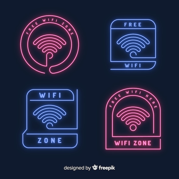 Bezpłatny wektor kolekcja neonowych darmowych wifi znak