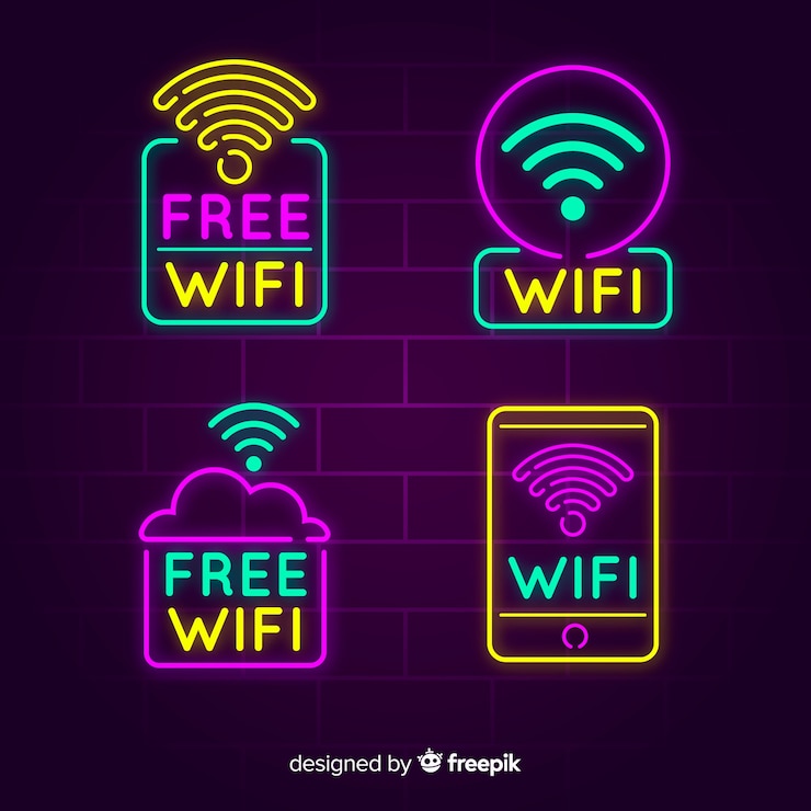 Bezpłatny plik Wektor kolekcja neonowych darmowych wifi znak