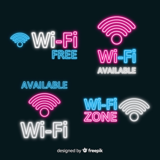Bezpłatny wektor kolekcja neonowych darmowych wifi znak