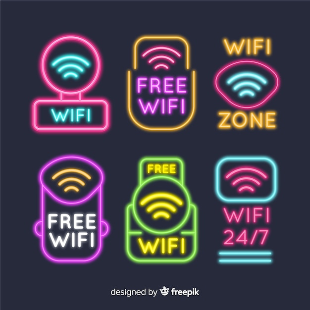 Bezpłatny wektor kolekcja neonowych darmowych wifi znak