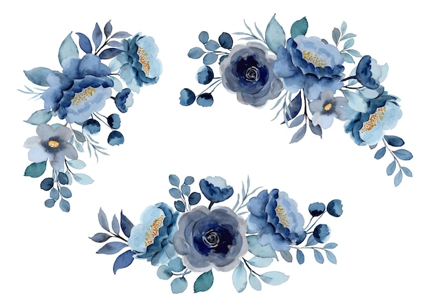 Kolekcja niebieskiego bukietu kwiatowego z akwarelą