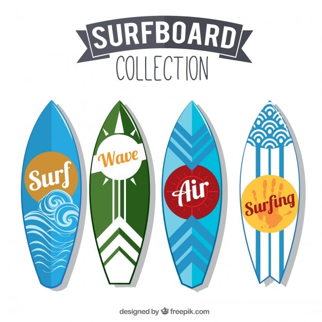 Bezpłatny wektor kolekcja nowoczesnych surboard