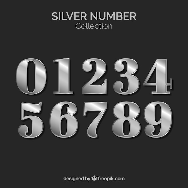 Bezpłatny wektor kolekcja numerów w srebrnym stylu