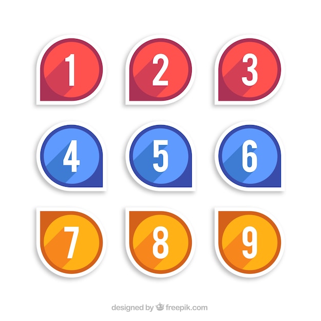 Bezpłatny wektor kolekcja numerów w trzech kolorach