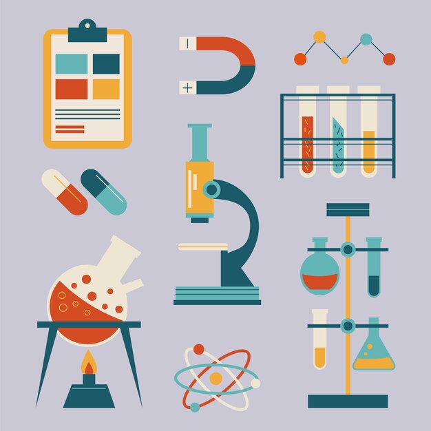 Kolekcja obiektów w laboratorium naukowym