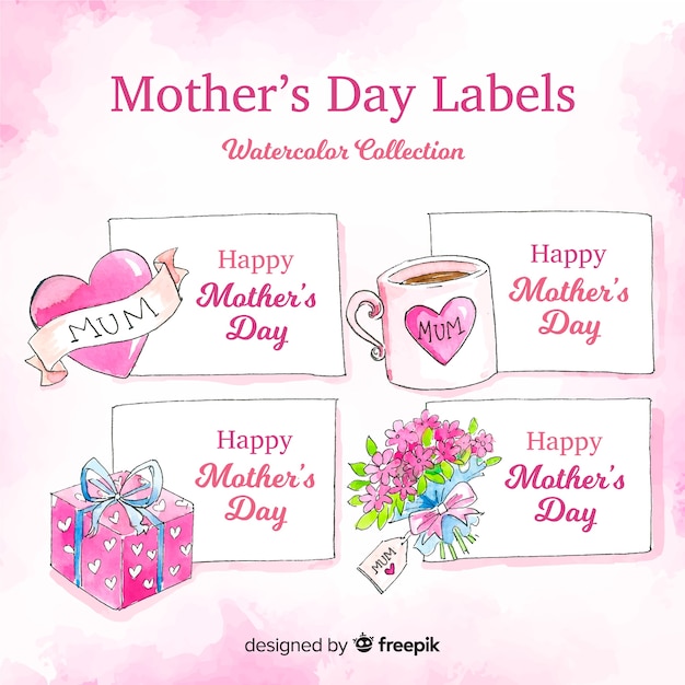 Bezpłatny wektor kolekcja odznak akwarela matki dzień