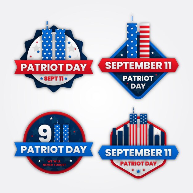 Kolekcja odznak dzień patriota w stylu papieru 9.11