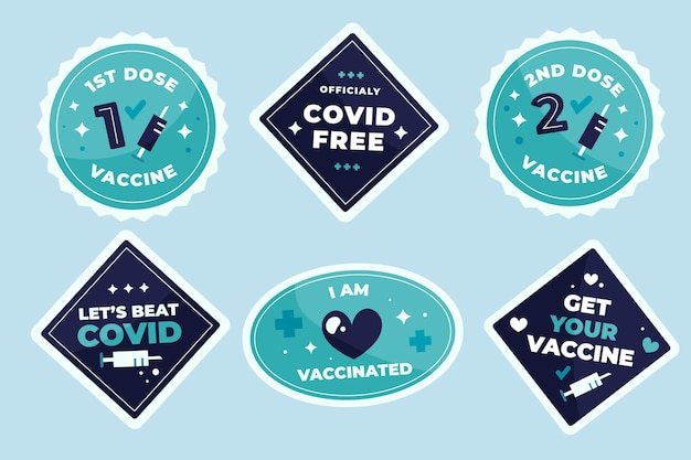 Bezpłatny wektor kolekcja odznak ekologicznych płaskich kampanii szczepień
