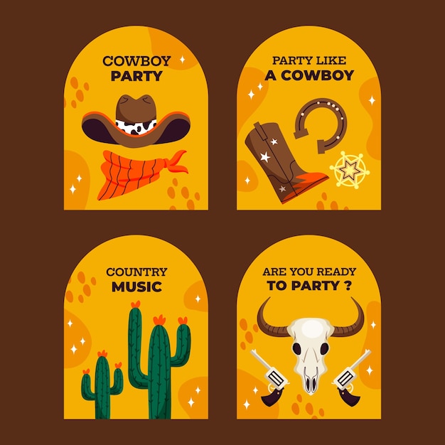 Bezpłatny wektor kolekcja odznak imprezy kowbojskiej