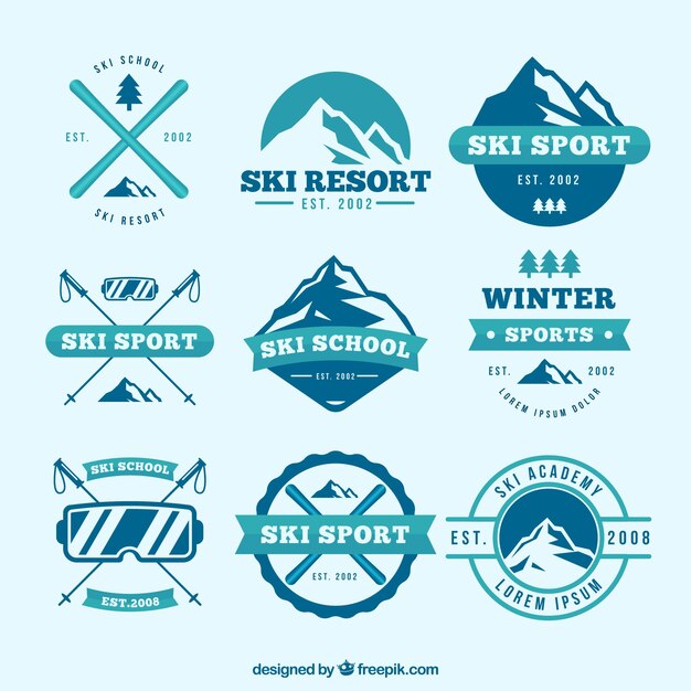 Bezpłatny wektor kolekcja odznak narciarskich