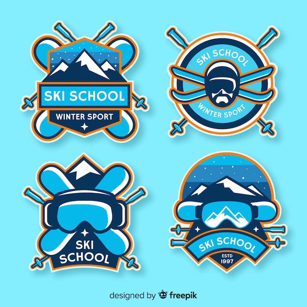 Bezpłatny wektor kolekcja odznak narciarskich