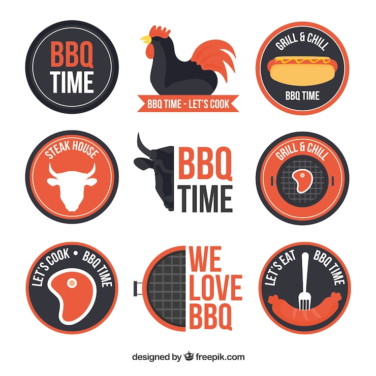 Bezpłatny plik Wektor kolekcja odznaki bbq w płaskiej konstrukcji