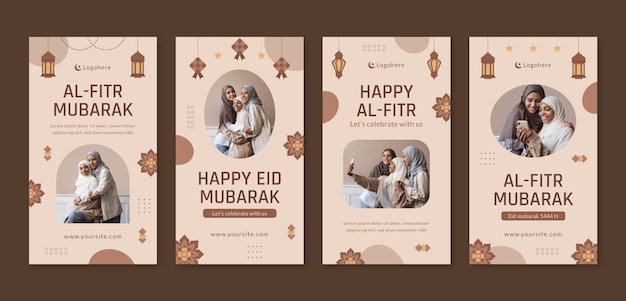 Bezpłatny wektor kolekcja opowiadań na instagramie dla islamskich obchodów eid al-fitr