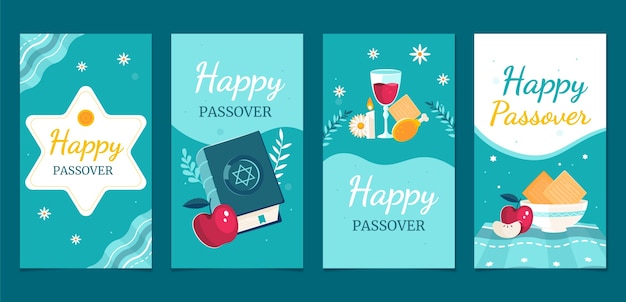 Bezpłatny wektor kolekcja opowiadań na instagramie na żydowskie święto paschy