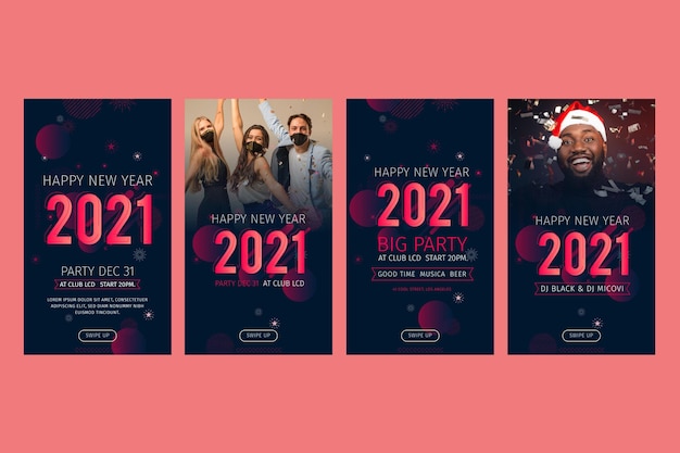 Bezpłatny wektor kolekcja opowiadań na instagramie nowego roku 2021