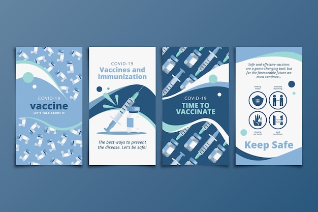 Bezpłatny wektor kolekcja opowiadań na instagramie o płaskich szczepieniach