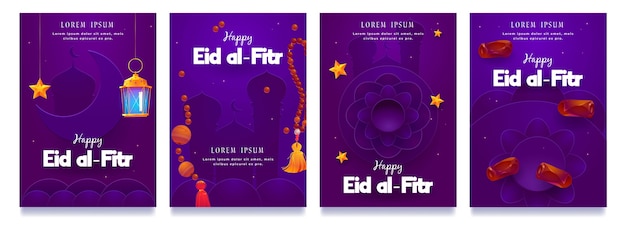 Bezpłatny wektor kolekcja opowiadań na instagramie płaska eid al-fitr