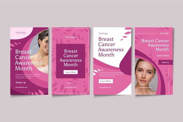 Kolekcja opowiadań na instagramie płaskiego miesiąca świadomości raka piersi ze zdjęciem