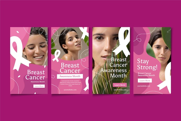 Kolekcja opowiadań na instagramie płaskiego miesiąca świadomości raka piersi ze zdjęciem