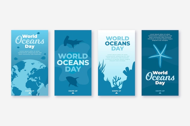 Kolekcja opowiadań na instagramie z płaskim światowym dniem oceanów