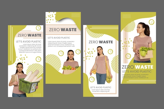 Bezpłatny wektor kolekcja opowiadań na instagramie zero waste