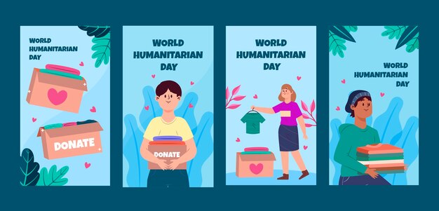 Bezpłatny wektor kolekcja opowiadań na temat płaskiego światowego dnia humanitarnego na instagramie