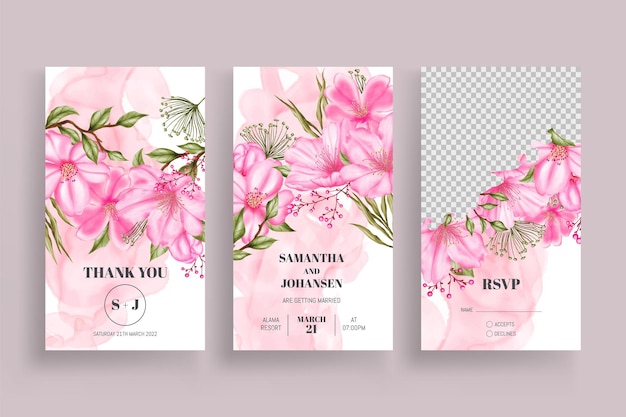 Kolekcja Opowiadań Na Temat Różowego Kwiatu Na Instagramie Dla Szablonu Zaproszenia Na ślub Premium Wektorów
