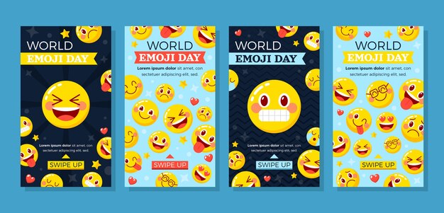 Kolekcja opowiadań z płaskim światem emoji na instagramie z emotikonami