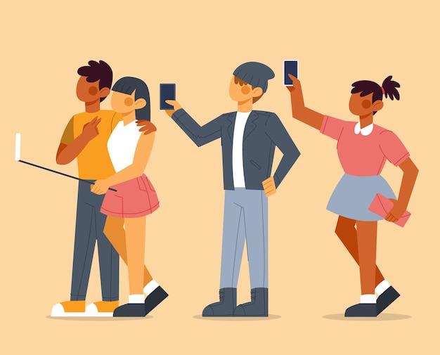 Kolekcja osób biorących selfie z telefonem