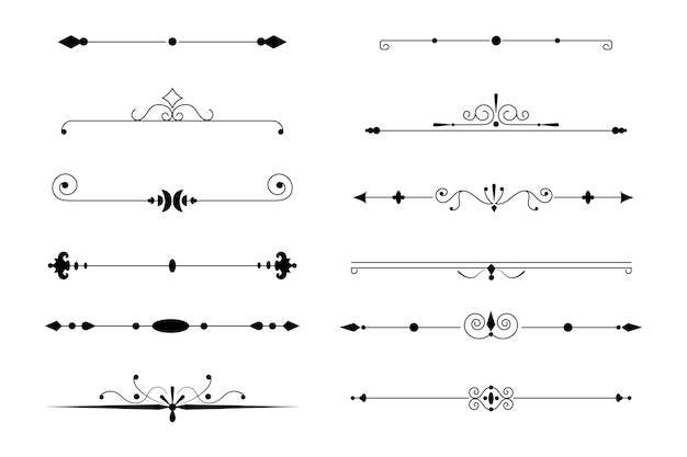 Bezpłatny wektor kolekcja ozdobnych przegródek kaligraficznych