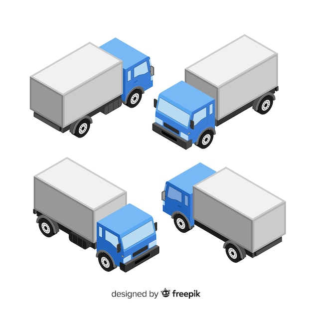 Bezpłatny wektor kolekcja perspektyw izometrycznych ciężarówek