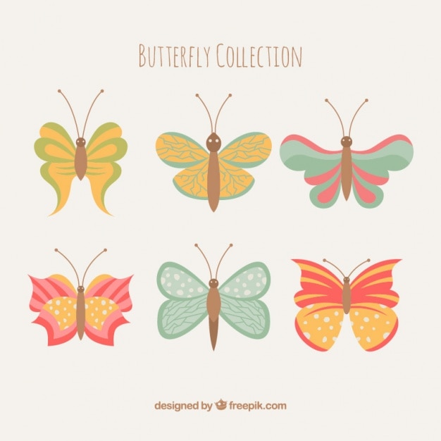 Bezpłatny wektor kolekcja pięknych pastelowych motyli