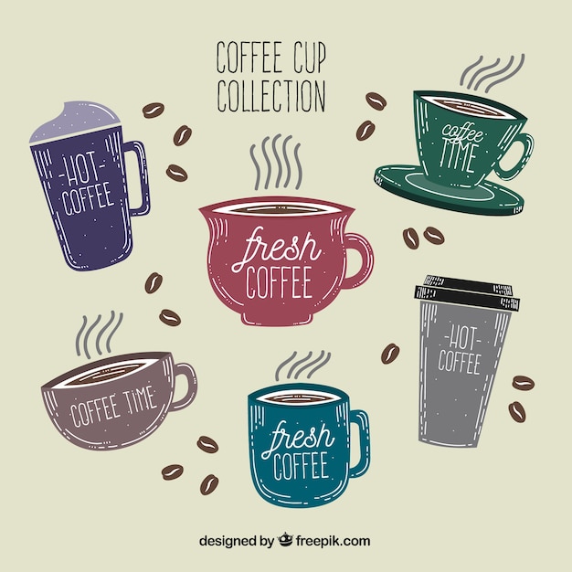 Bezpłatny wektor kolekcja pięknych ręcznie rysowane filiżankę kawy