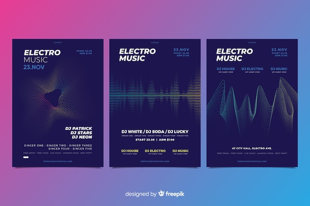 Bezpłatny wektor kolekcja plakatów muzyki elektronicznej wave sound