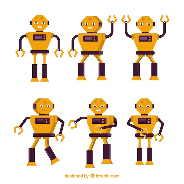 Bezpłatny wektor kolekcja płaski robot z różnymi pozami