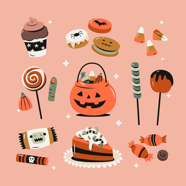 Kolekcja płaskich cukierków na obchody halloween