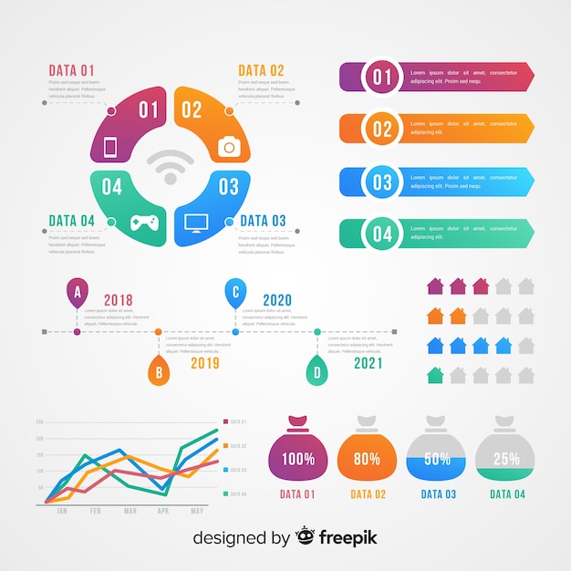 Kolekcja Płaskich Elementów Infographic